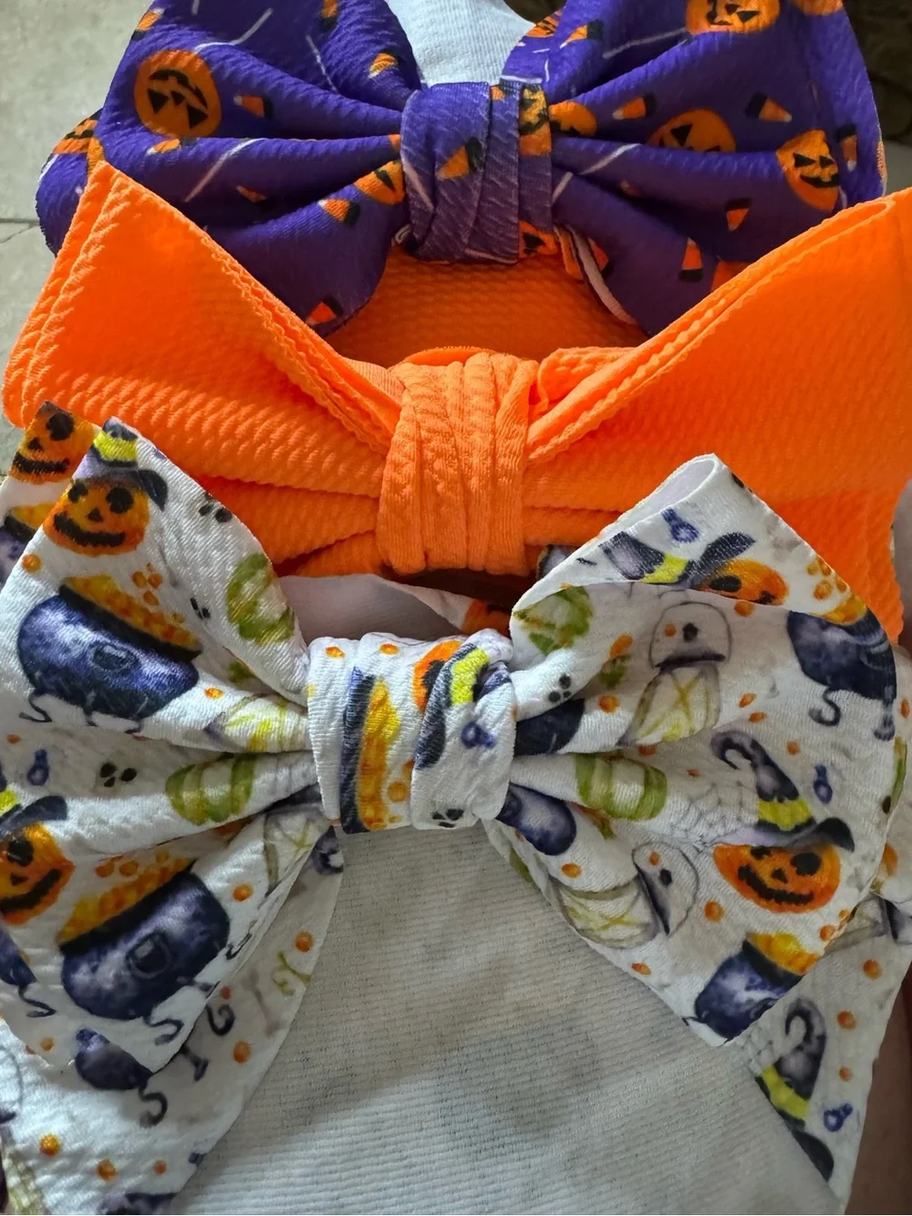Set of 3 Baby / Infant  Halloween headband purple, white, and orange